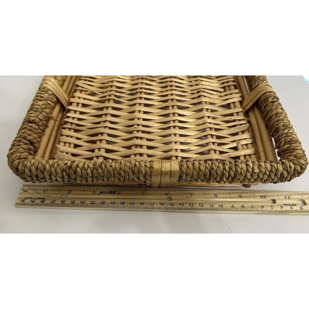 Woven Wicker Rattan Braided Square Bohemian Rustic Serving Basket Wall Decor